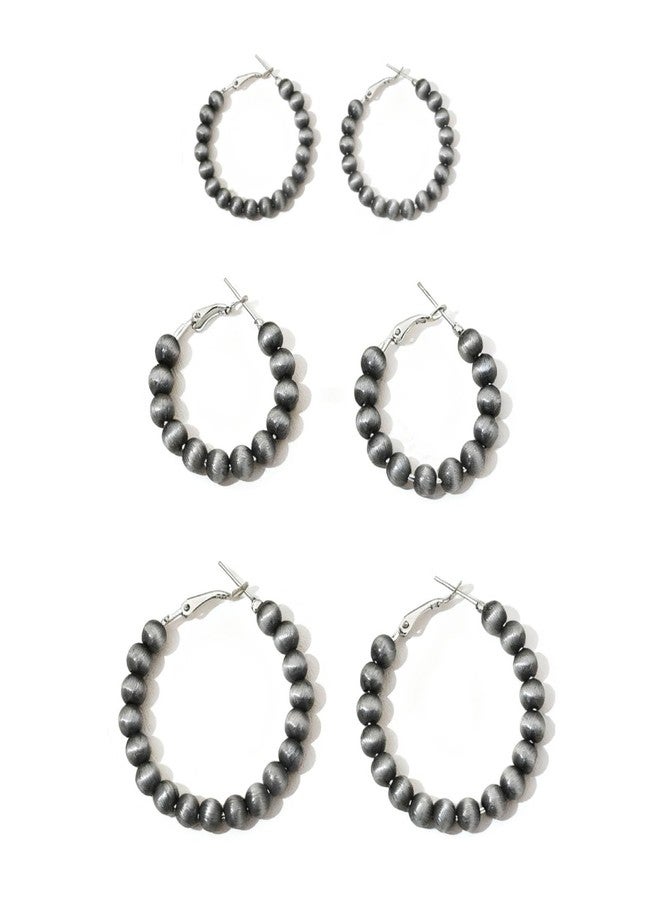 YLZZMDQSZ 3 Pairs Navajo Pearl Hoop Earrings, Western Cowgirl Jewelry for Women, Vintage Beaded Hoops Navajo Pearl Earrings with 3 Sizes, Country Concert Gifts for Women - Image 1
